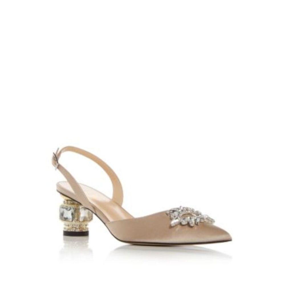 NALEBE Womens Beige Heel Aurum Pointed Toe Sculpted Heel Slingback 38.5